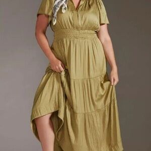 Anthropologie Somerset Satin Maxi - Green